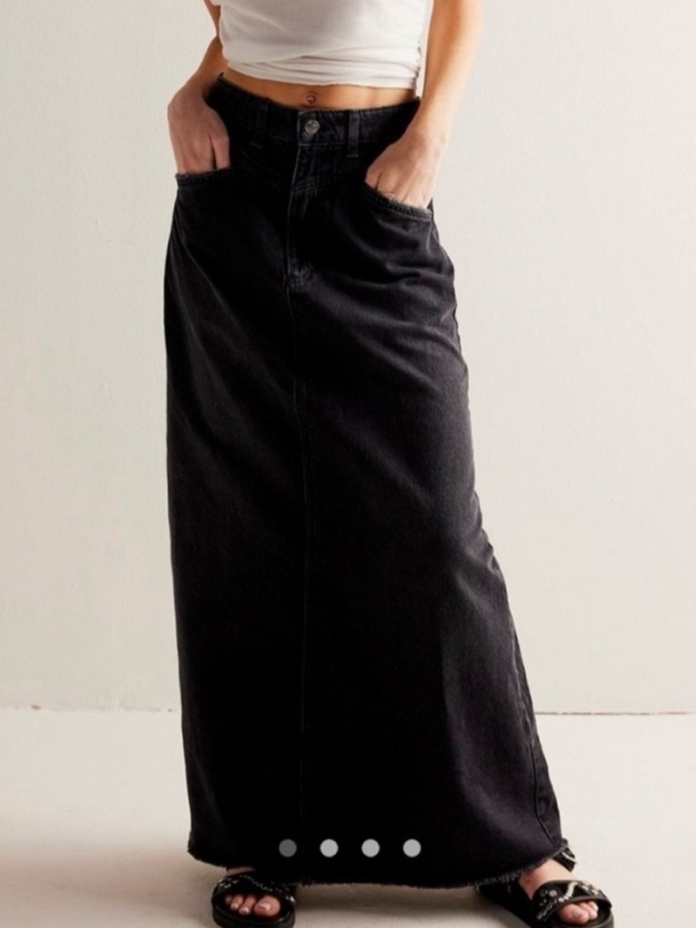 We The Free Black Denim Maxi Skirt with Front Pockets